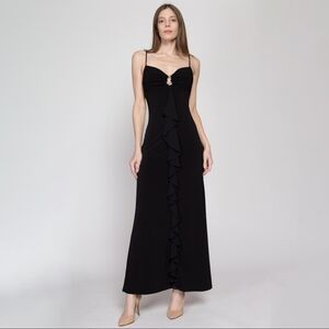VINTAGE 90-00 JUMP Festive Maxi Women Dress Size 5-6 Black Stretch Made In USA